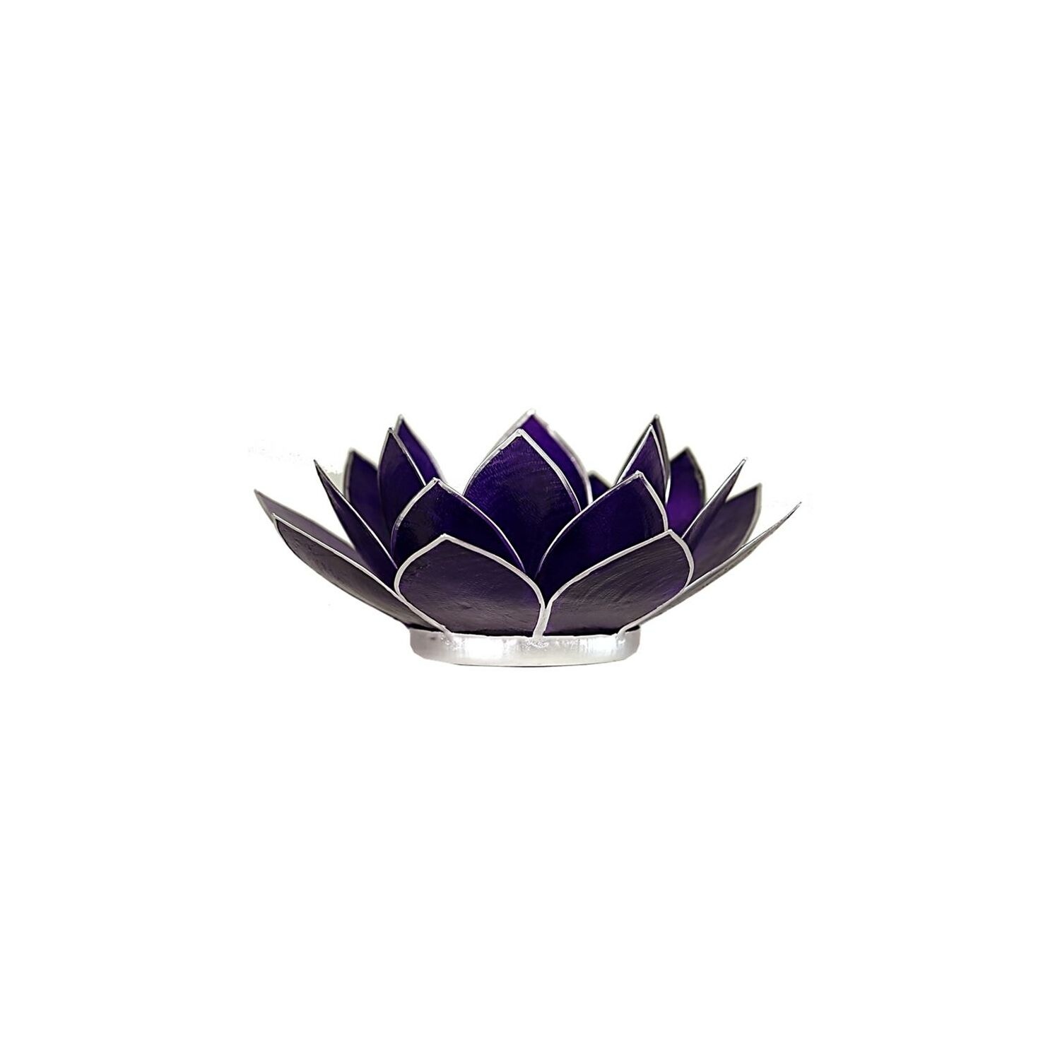 Mécsestartó Lótuszvirág 13,5 cm - sötétlila, koronacsakra, ezüst szegély