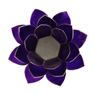 Mécsestartó Lótuszvirág 13,5 cm - sötétlila, koronacsakra, ezüst szegély