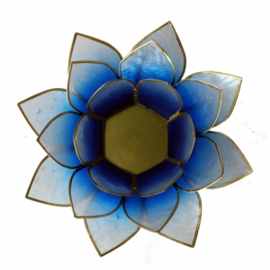 Mécsestartó Lótuszvirág 13,5 cm, kék-fehér, arany szegéllyel