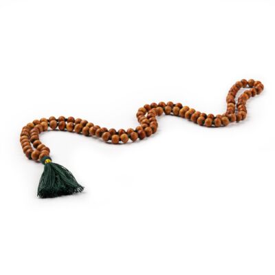 MÁLA - nyaklánc szantálfából, sötétzöld színű zsinórral, 108 szemes
